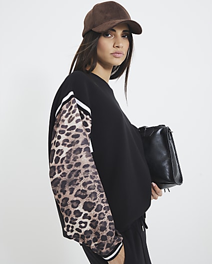 Black Leopard Print Sweatshirt