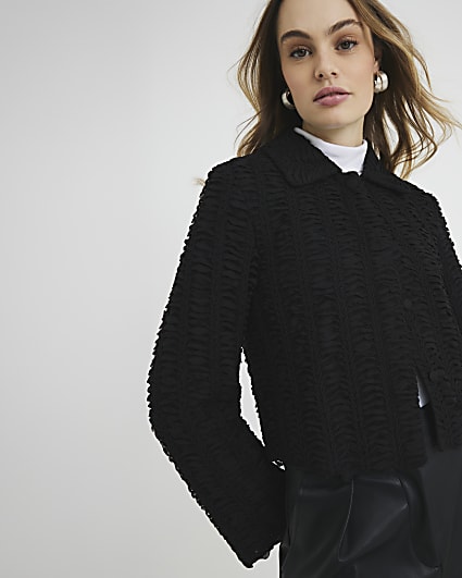 Black Textured Collared Jacket