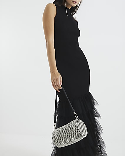 Silver Mesh Diamante Shoulder Bag