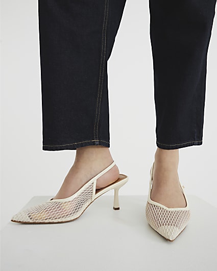 Cream Mesh Court Heeled Shoes