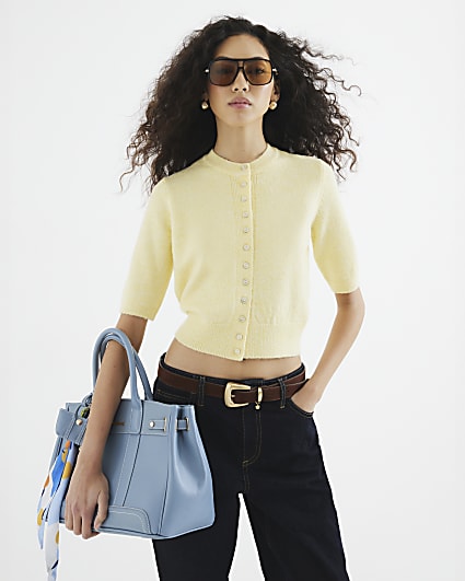 Yellow Short Sleeve Button Cardigan