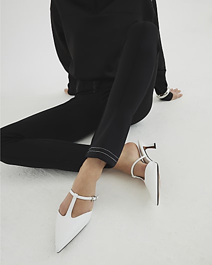 White Strappy Mule Heels