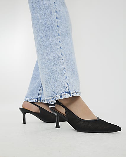 Black Mesh Court Heeled Shoes