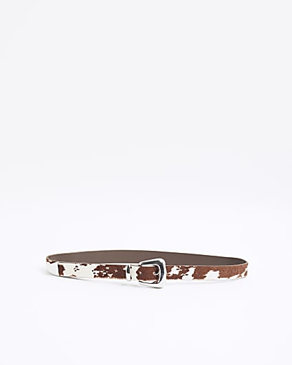 White Square Buckle Cow Belt