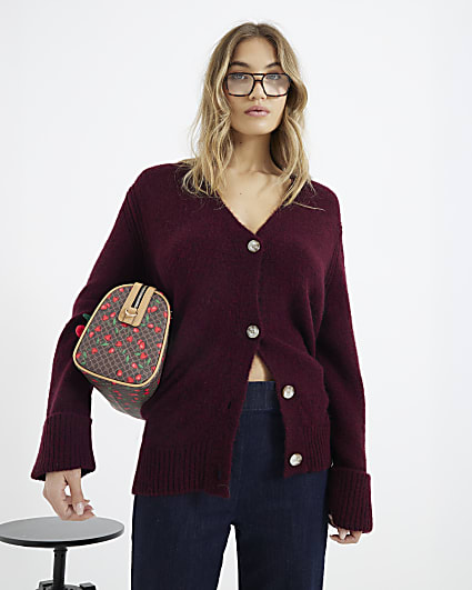 Red Mid Length Buttoned Cardigan