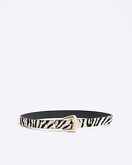 White Leather Square Buckle Zebra Belt