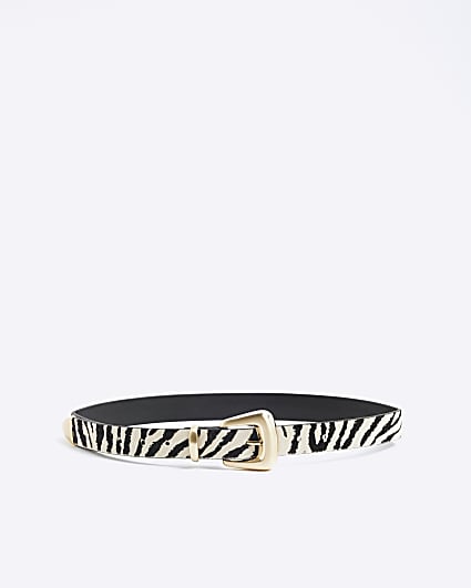 White Square Buckle Zebra Belt