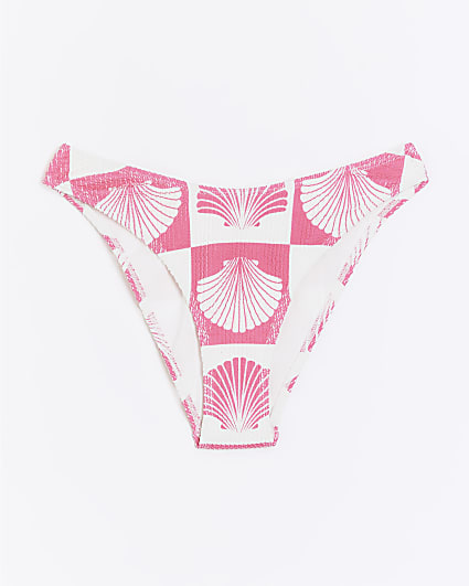 Pink Shell Printed Textured Bikini Brief