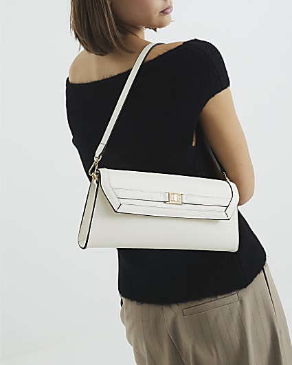 Cream Faux Leather RI Clutch Bag