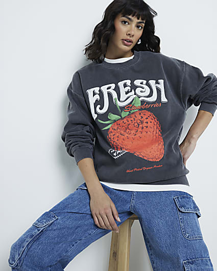 Grey Strawberry Fresh Sweatshirt