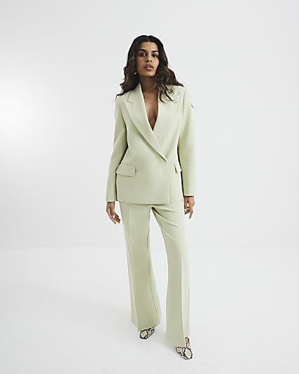 Petite Green Slim Flare Trousers