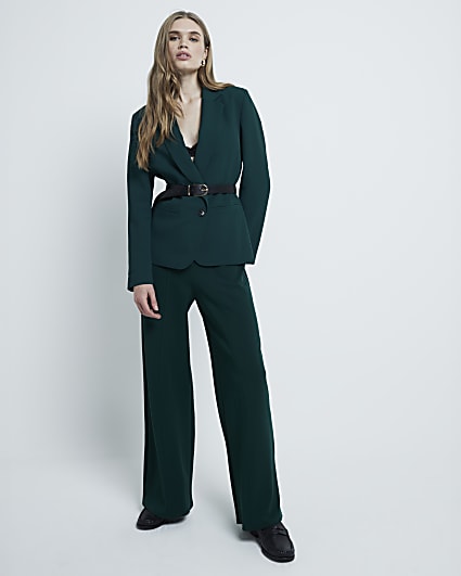 Green Scuba Wide Leg Trousers