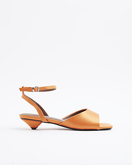 Orange Satin Pyramid Heeled Sandals