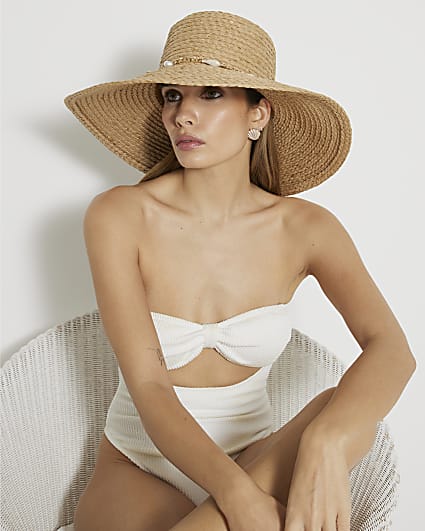 Cream Oversized Floppy Charm Detail Straw Hat