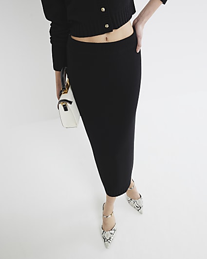 Black Knit Midi Skirt