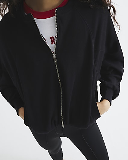 Black Long Sleeve Bubble Hem Bomber Jacket