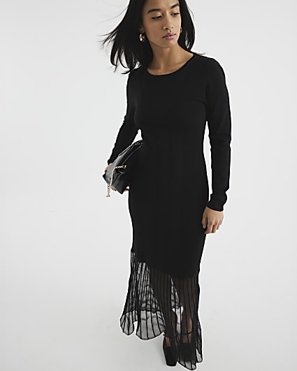 Petite Black Mesh Hem Maxi Dress