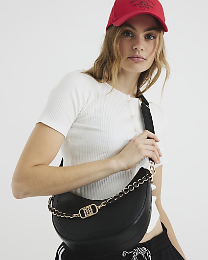 Black Chain Scoop Cross Body Bag