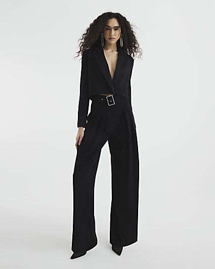 Black Diamante Belt Wide Leg Trousers