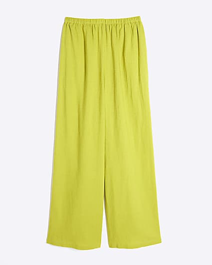 Lime Linen Blend Wide Leg Trousers