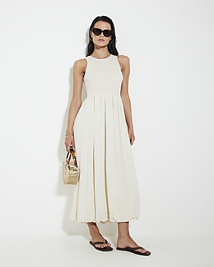 Stone Sleeveless Bubble Hem Racer Midi Dress