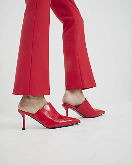 Red Pointed Patent Court Mule Heels