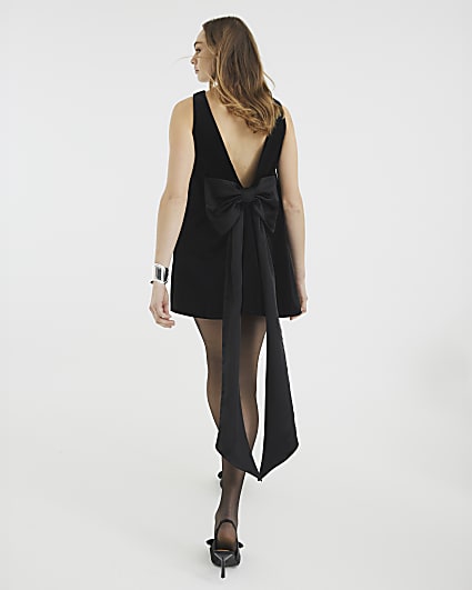 Black Velvet Sleeveless Bow Back Mini Dress