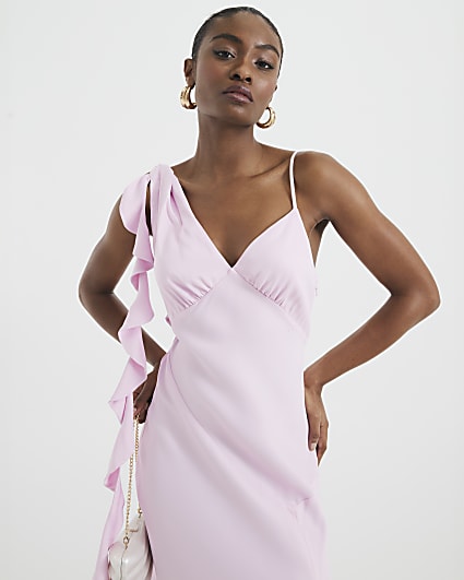 Pink Ruffle Slip Maxi Dress