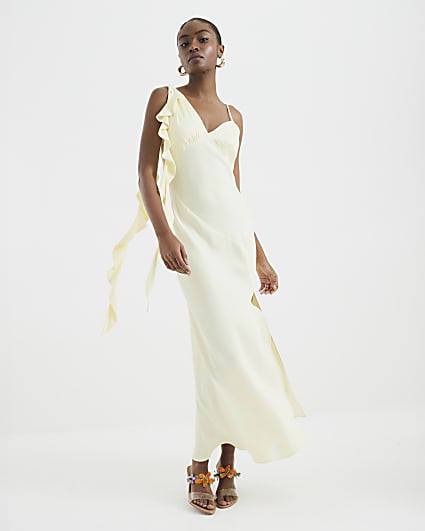 Yellow Ruffle Slip Maxi Dress