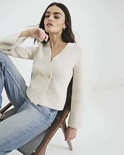 Beige Long Sleeve Asymmetric Button Cardigan