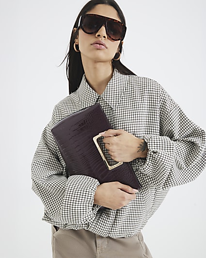 Purple Metal Handle Clutch Bag