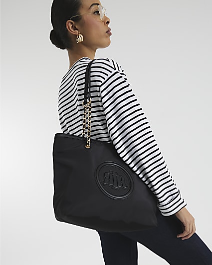 Black Patch Front Shopper Bag