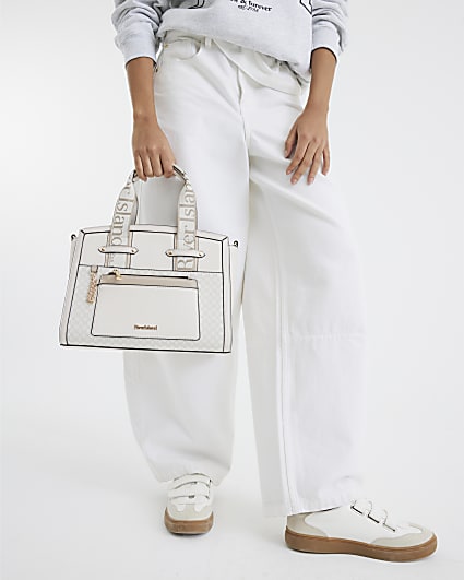 Cream Webbing Handle Monogram Tote Bag