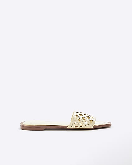 Yellow Laser Cut Mule Sandals