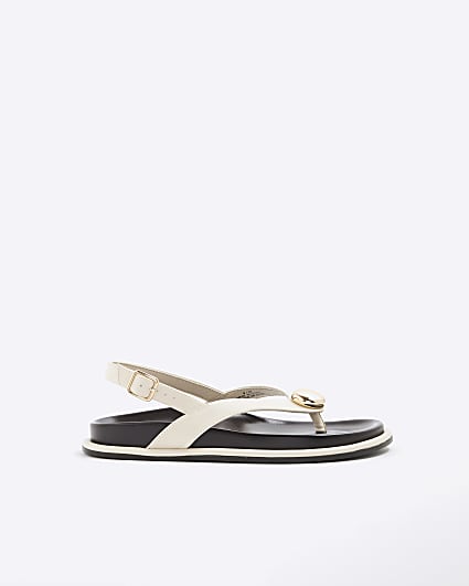Cream Gold Detail Toe Thong Footbed Sandals