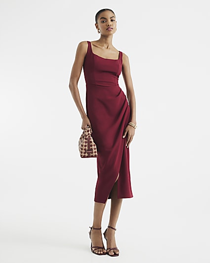 Red Sleeveless Strappy Pencil Midi Dress