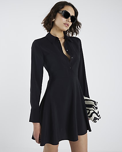 Black long sleeve Mini Shirt Dress