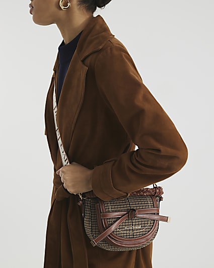 Brown Check Saddle Cross Body Bag