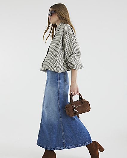 Blue Denim A-line Maxi Skirt