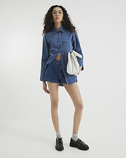 Blue Denim Stripe Deep Cuff Shirt