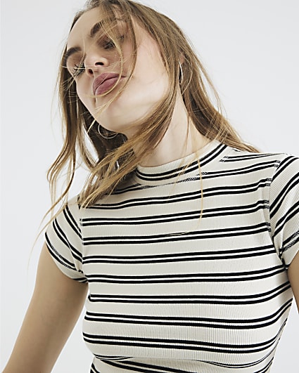 Black Cap Sleeve Stripe High Neck Top