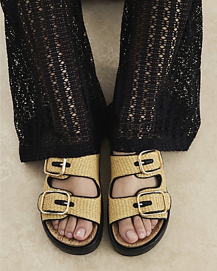 Beige Double Strap Footbed Sandals
