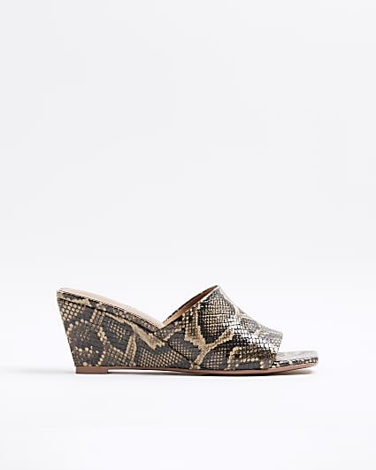 Beige Snake Square Toe Wedge