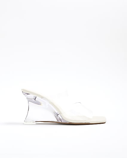 White Perspex Wedge Heels