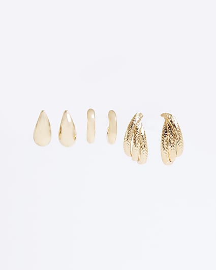 Gold 3 Pack Twist Hoop Earrings