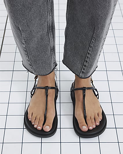 Black Toe Thong Footbed Sandals