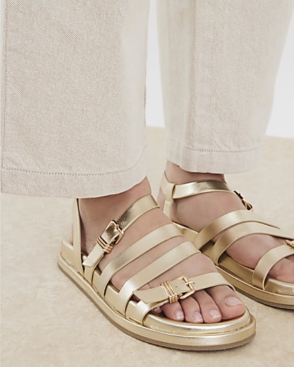 Gold Strappy Footbed Sandals