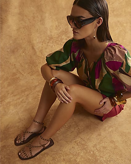 Brown Eyelet Strappy Sandals