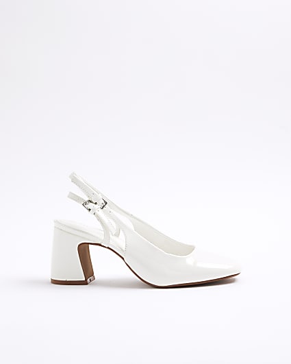 White Curved Block Court Heels