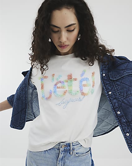 White Lete 3D Floral T-Shirt